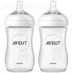Lot biberons natural pp tetines silicone debit lent 1 mois et plus 2x260ml