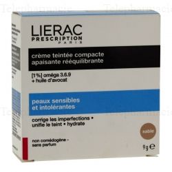 LIERAC Prescription cr&egrave;me teint&eacute;e compacte sable apaisante r&eacute;&eacute;quilibrante boitier 9g
